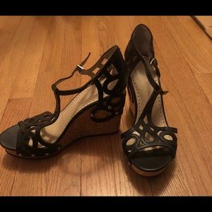 Adrienne Vittadini black leather wedges